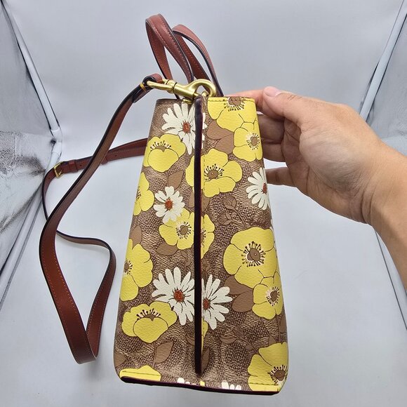 Coach Willow Tote 24 in Signature Canvas with Floral Print C9721 Tan Rust Multi - Picture 3 of 8